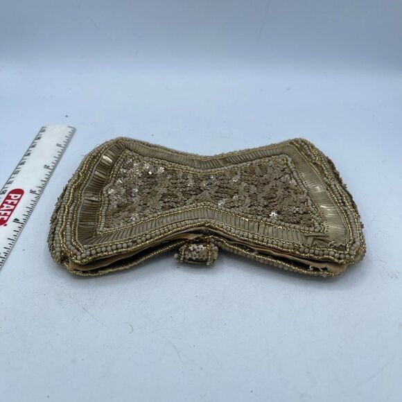 Vintage 70's Sequined Beaded Gold Bow Clusch - Picture 10 of 13